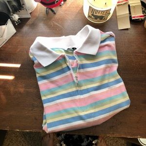 Vintage pastel striped quarter zip T shirt